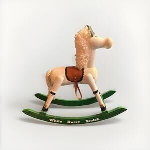 Rare vintage WHITE HORSE Scotch Whisky advertising Rocking Horse Figure 50s 60s